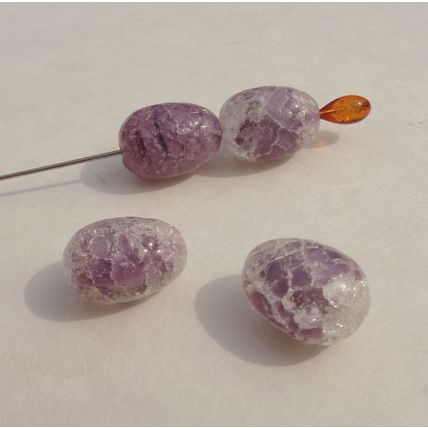 4 Egg Shape Crackle Glass Givre Beads 20x15mm Purple Vintage bd098