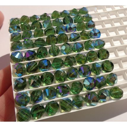 12 Vintage Swarovski 5101 8mm Green Tourmaline Crystal Beads Austria Faceted 110