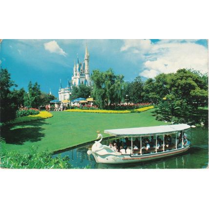 Standard size printed postcard of Disney World Swan Boats USA