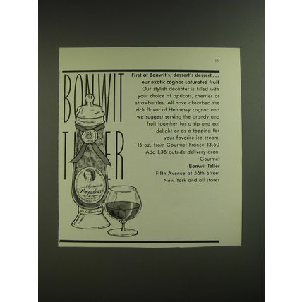 1974 Bonwit Teller Hennessy Cognac Saturated Fruit Advertisement
