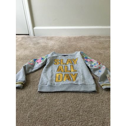 Deliah*s Girl Floral Print Sweatshirt Crew Neck Size Medium Gray