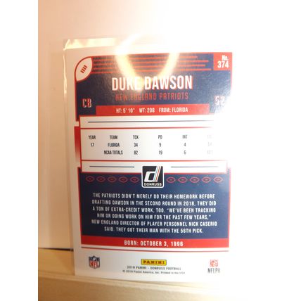 2018 Panini Donruss DUKE DAWSON (Patriots) Rookie card #374
