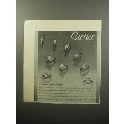 1951 Cartier Diamond Rings Ad - Diamonds from Cartier distinguished