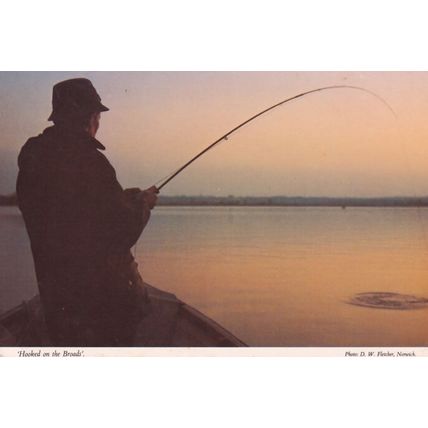Hooked Fishing Fsherman On The Norfolk Broads Postcard