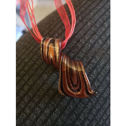 Twisted Brown Silver And Gold Pendant On Pink red Ribbon