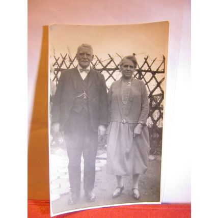 UNKNOWN elderly couple antique b/w photograph postcard by G & J Hayes of Leeds =