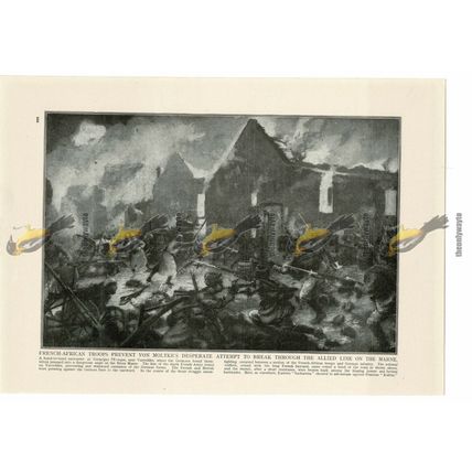 French-African Troop Stop Von Moltke, Marne, WW1, Book Illustration (Print)