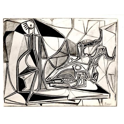 Pablo Picasso Womans Goats Skull Bottle & Candle Vintage Real Photo Painting Pos