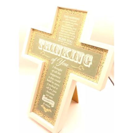 Thinking of You Cross Green Plaque Freestanding Wall Hanging 25 CM Gift Faith