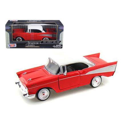 1957 Chevrolet Bel Air Red with White Top 1/24 Diecast Model Car by Motormax