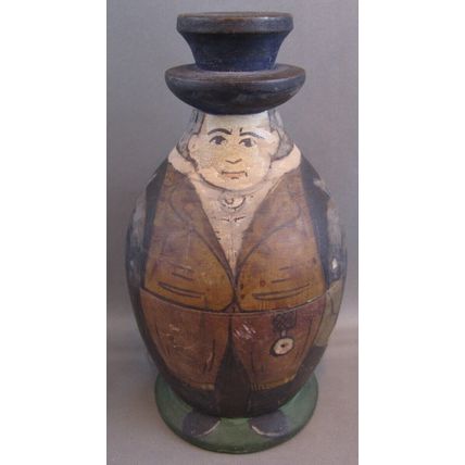 RARE Antique Painted Man Wooden TREENWARE TOBACCO TEA JAR CONTAINER PRIMITIVE