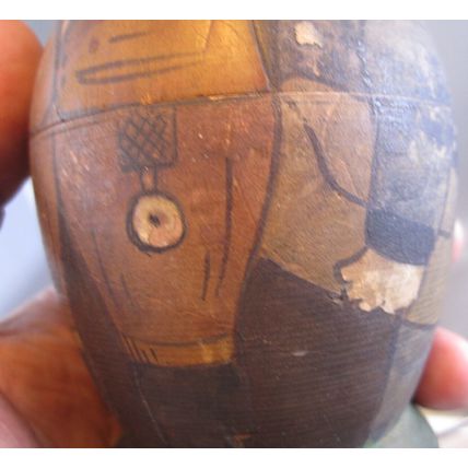 RARE Antique Painted Man Wooden TREENWARE TOBACCO TEA JAR CONTAINER PRIMITIVE