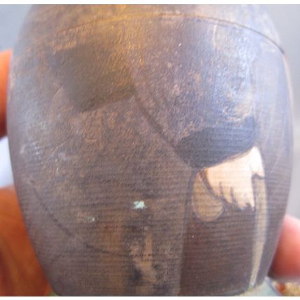RARE Antique Painted Man Wooden TREENWARE TOBACCO TEA JAR CONTAINER PRIMITIVE