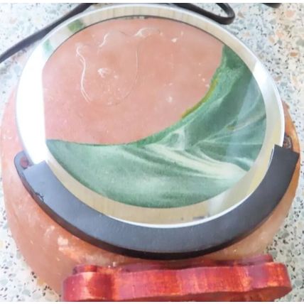 Himalayan Salt Lamp Round with Green Sand Decoration 17 CM Wooden Base Light