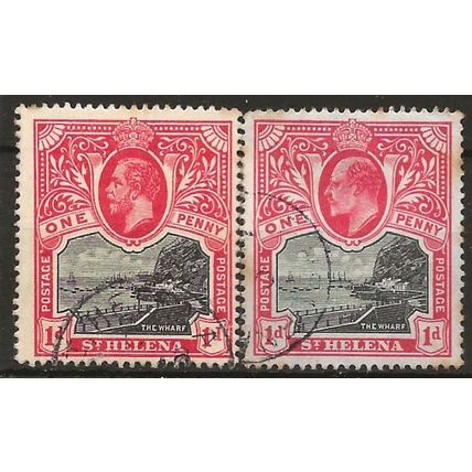 St Helena 1912-16 SG73 1d Black & Carmine & SG73a 1d Black & Scarlet Fine Used .