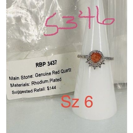Ring Bomb Party Sz6 RBP3437 Genuine Red Quartz Rhodium Pl Costume Jewelry