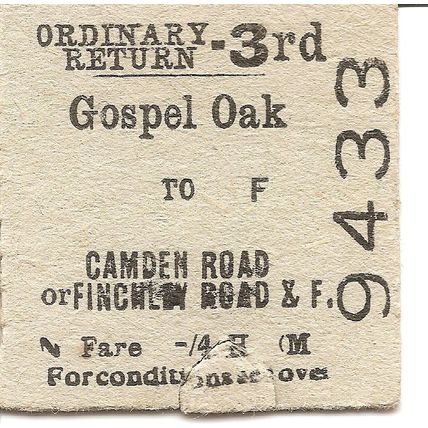 B.R. Edmondson Ticket - Gospel Oak to Camden Road or Finchley Road & Frognal