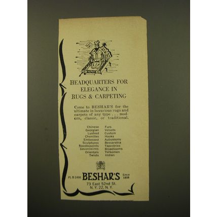1961 Beshar's Rugs Ad - Headquarters for elegance in rugs and carpeting