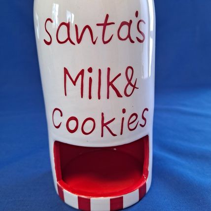 SANTA'S MILK & COOKIES Jug & Holder slot Christmas Plate for Cup Glass Mug