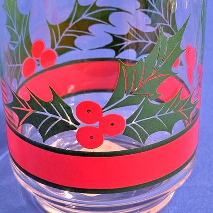 Lot 4 LIBBEY HOLLY & BERRIES 16oz Glass Flat TUMBLERS Christmas Cooler Water