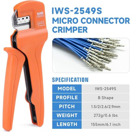 Icrimp IWS-2549S Micro Wire Crimping Plier for AWG 28-18 Open Barrel Terminals,