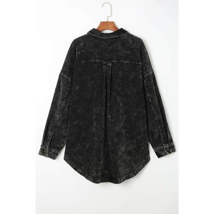 Black Vintage Distressed Mineral Wash Oversized Shacket