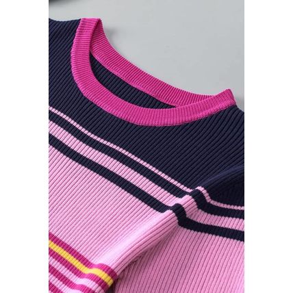 Pink Mixed Stripes Ribbed Knit Top