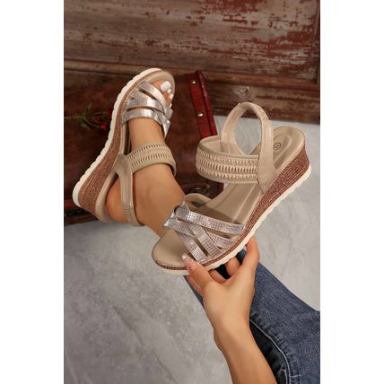 Beige Criss Cross PU Leather Platform Sandals