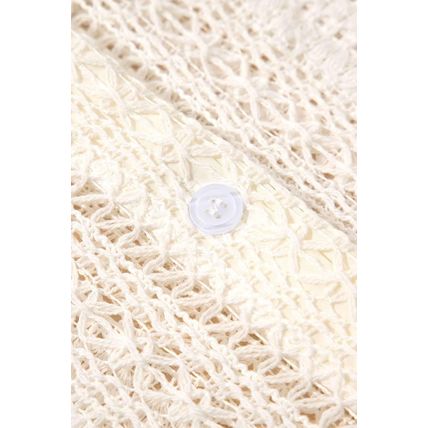 Beige Lace Crochet Collared Tunic Oversized Shirt