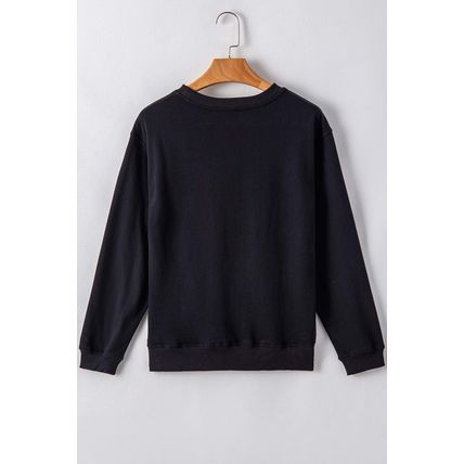 Black Plain Drop Shoulder Crewneck Pullover Sweatshirt
