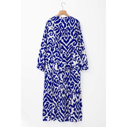 Blue Western Abstract Geometric Printed Maxi Dress