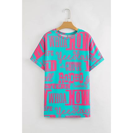 Green Howdy Cowboy Letter Printed Western Fashion Tee