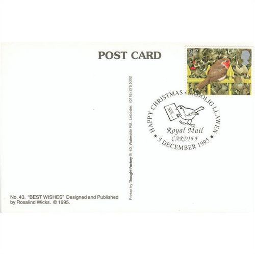 Rosalind J. Wicks postcard 1995 - (No.43) - "Best Wishes" SHS Cardiff