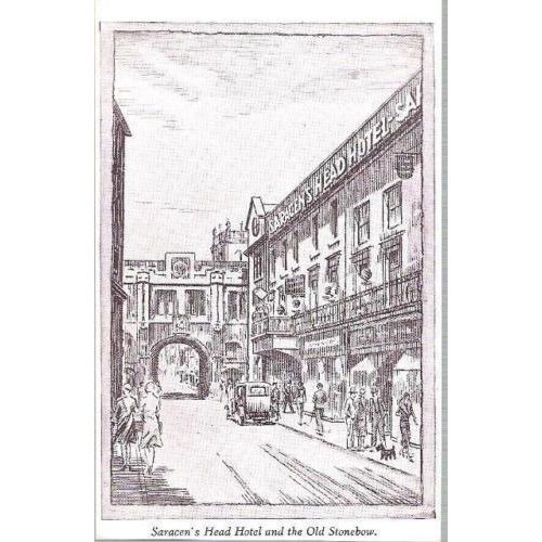 Lincoln - Saracen's Head Hotel & Old Stonebow - art postcard 1936 pmk