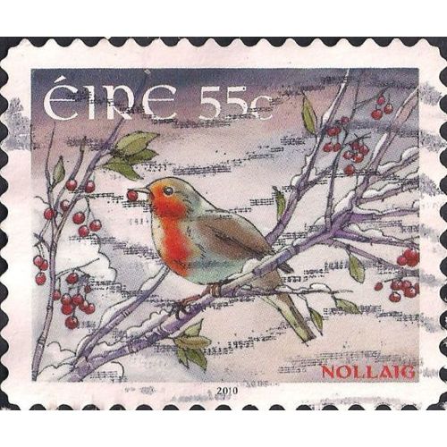 EIRE, BIRDS, Christmas Robin, brown 2010, 55c, #3
