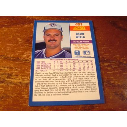 1990 Score, Error Card, DAVID WELLS, Reverse Negative Picture on Back