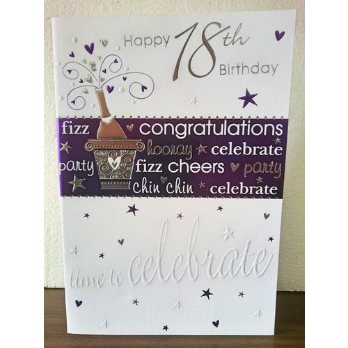 18th birthday card - HAPPY 18th BIRTHDAY - 25cm x 15cm