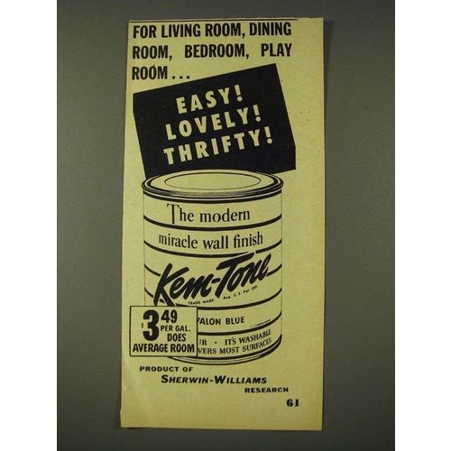 1948 Sherwin-Williams Kem-Tone Paint Ad - For living room, dining room