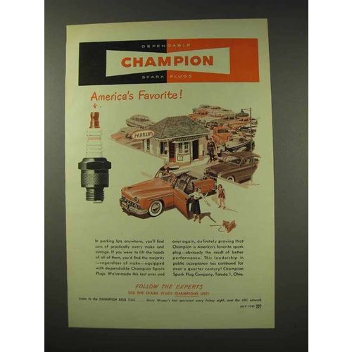 1949 Champion Spark Plugs Ad - America's Favorite