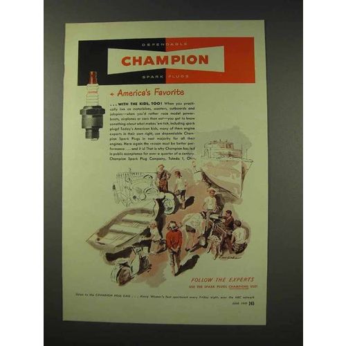 1949 Champion Spark Plugs Ad - America's Favorite - With the Kids
