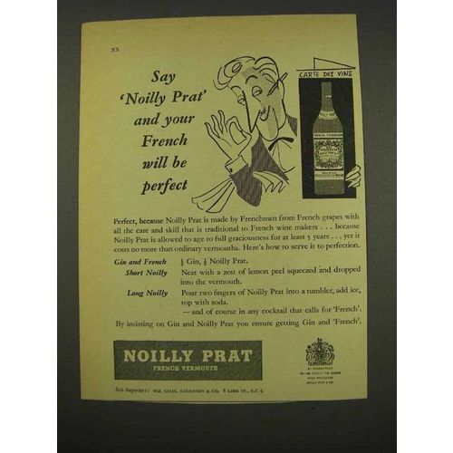 1956 Noilly Prat Vermouth Ad - French Will Be Perfect