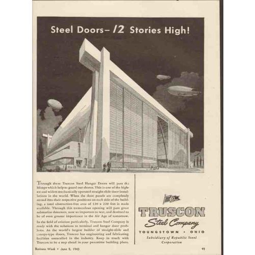 TRUSCON STEEL COMPANY 1943 hanger doors 12 stories high vintage ad