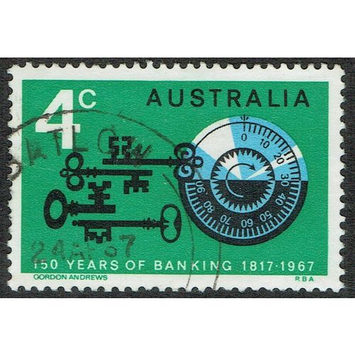 Australia 1967 150th Anniv Banking 4c Black Light Blue and Emerald SG410 FU