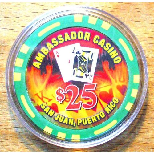 Ambassador $25. Casino Chip - San Juan, Puerto Rico - Bud Jones - Primary Chip