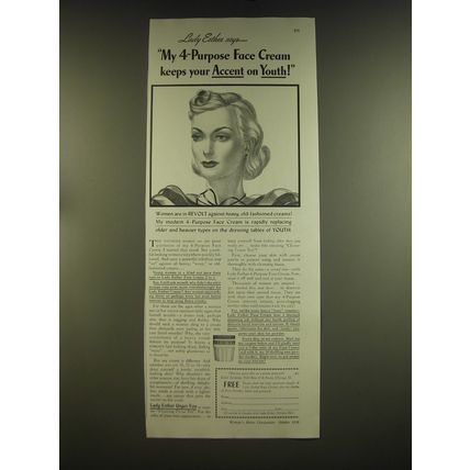 1939 Lady Esther Face Cream Ad - Lady Esther says - My 4-purpose face cream