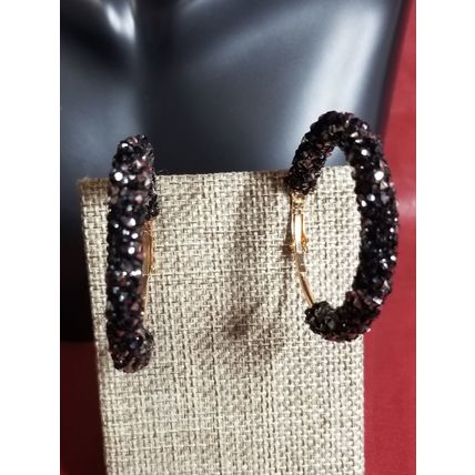 Punk Rock Big Crystal Earrings - Black & Silver