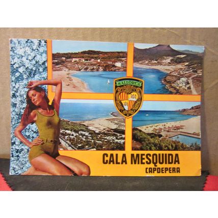 multiview, CALA MESQUIDA, CAPDEPERA, MALLORCA , SPAIN used postcard 1974 pm =