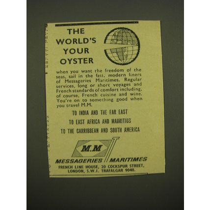 1967 Messageries Maritimes Cruise Ad - The world's your oyster