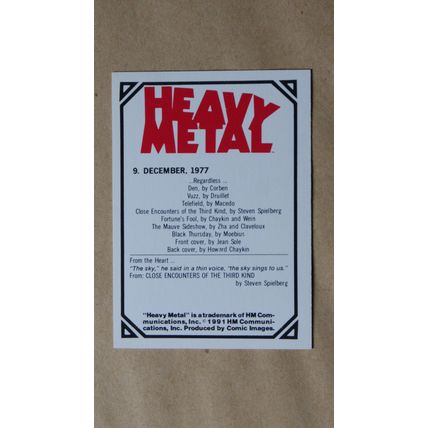 Heavy Metal Base trading Card # 9 (A) 1991 Cover Magazine Jean Sole