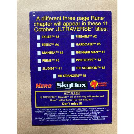 Hero Illustrated Promo trading card # 0 Rune (A) 1993 Ultraverse, SkyBox